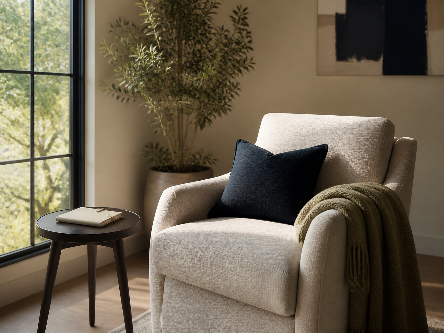 A calm setting representing online individual therapy